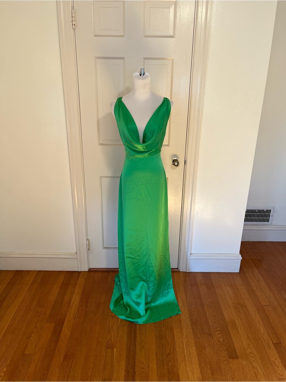 Massimo Dutti studio green silk draped front maxi dress large read